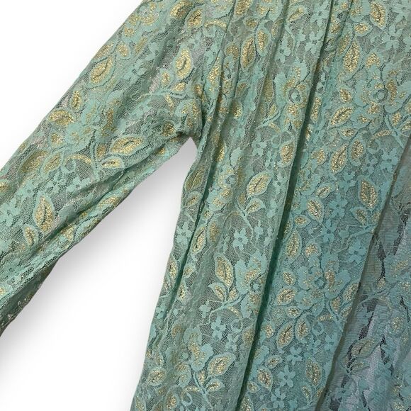 Eve & Maddie Cardigan Sweater Women's Large Turquoise Blue Gold Lace Boho Casual - Picture 9 of 15